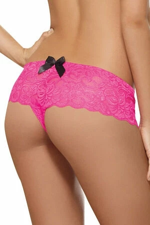 Dreamgirl Hot Pink Lace Open Crotch Boyshort - Image 2