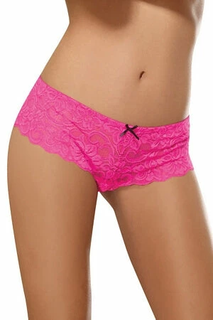 Dreamgirl Hot Pink Lace Open Crotch Boyshort