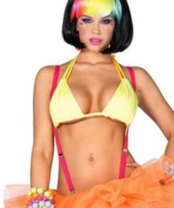 LEG AVENUE Yellow & Orange Spandex Reversible Bikini Top