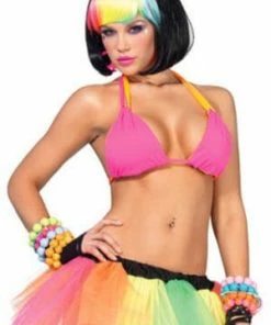 LEG AVENUE Pink & Orange Spandex Reversible Bikini Top