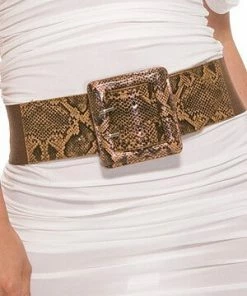 Forplay Brown Reptile Square Buckle Belt