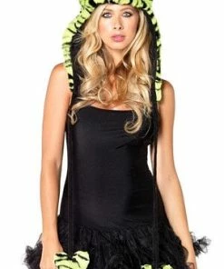 LEG AVENUE Neon Green Plush Tiger Print Hood