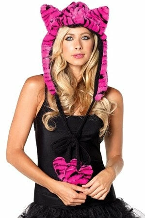 LEG AVENUE Neon Pink Plush Tiger Print Hood