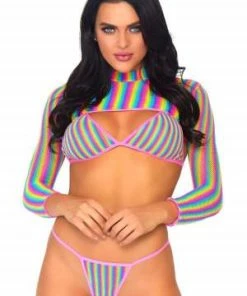 LEG AVENUE Rainbow Fishnet Top Set