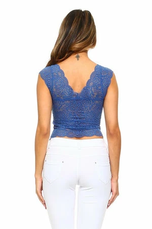 Yelete Blue Short Sleeve Crop Top Bralette - Image 3