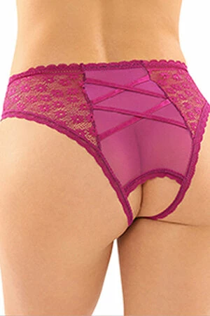 Fantasy Lingerie Pink Crotchless Lace And Mesh Panty - Image 2