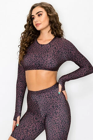 Yelete Purple Diva Leopard Long Sleeve Cropped Top - Image 2