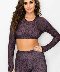Yelete Purple Diva Leopard Long Sleeve Cropped Top