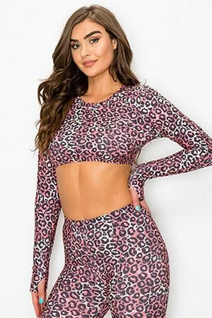 Yelete Casual Days Pink Leopard Print Crop Top